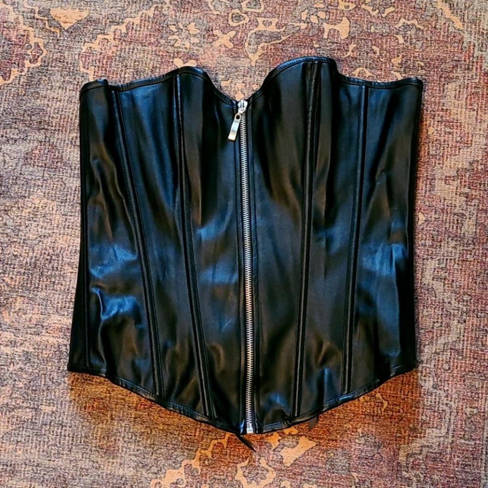 Black faux leather corset